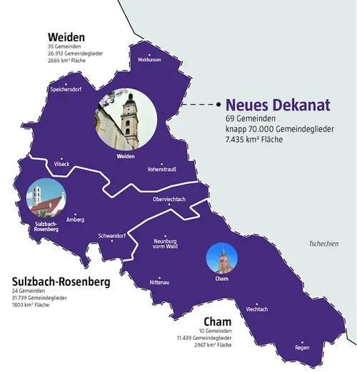 Karte Dekanat Cham/Sulzbach-Rosenberg/Weiden